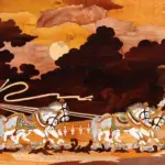 50" Lord Krishna give Gita Updesham in Mahabharat | Natural Color On Wood Panel With Inlay Work, Handmade in India, Ishwar Arts and Crafts