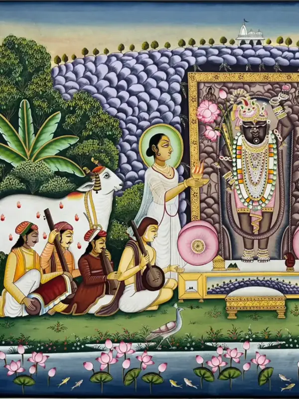 Lord Krishna As Shrinathji Pichwai Painting | Natural Color On Cloth, Ishwar Arts and Crafts