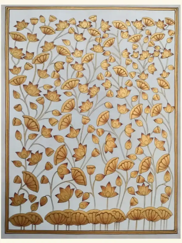 Attractive Lotus Painting of Pichhwai | Natural Color on Cotton Cloth | Handmade, Ishwar Arts and Crafts