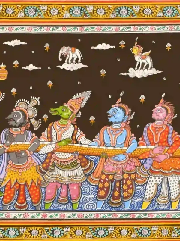 Samundra manthan (Churning the Ocean) Pattachitra Painting, Ishwar Arts and Crafts