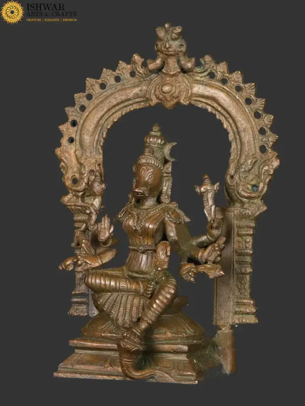 5" Blessing Goddess Varahi Seated on Kirtimukha Throne | South India Bronze Statue | Handmade, Ishwar Arts and Crafts