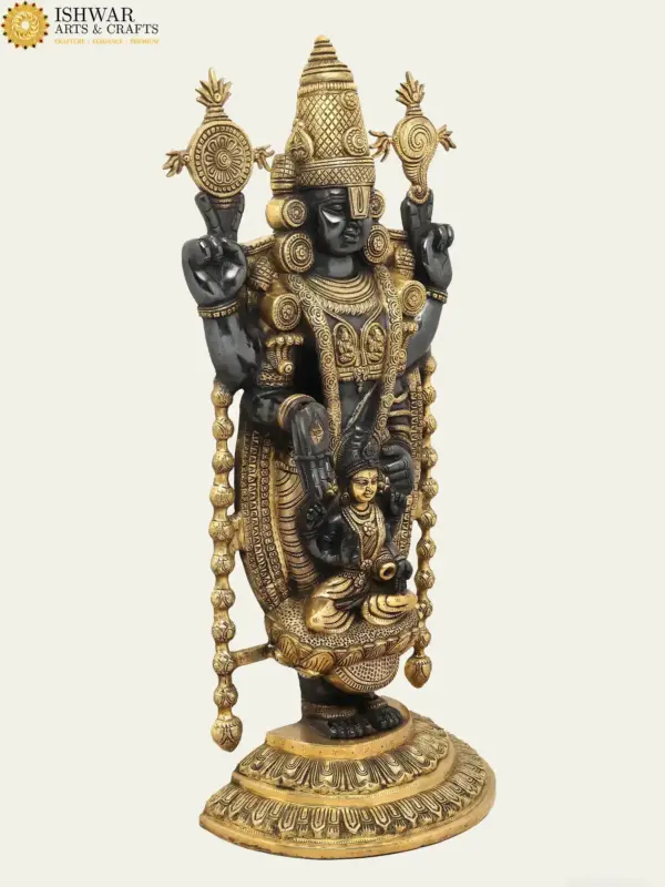 34" Large Shri Tirupati Balaji (Venkateshwara) with Devi Lakshmi Black and Gold Coloured Brass Statue, Ishwar Arts and Crafts
