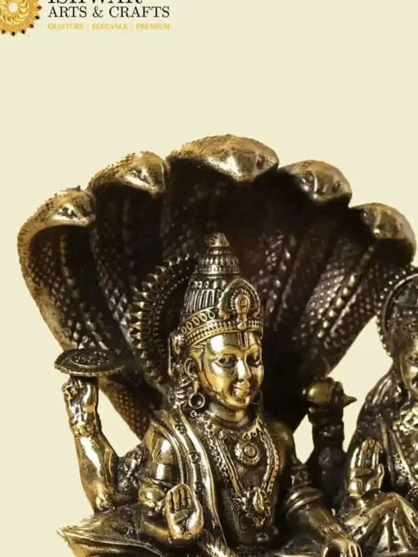 5" Lakshmi Narayan Superfine Brass Statue Seated on Sheshnaga | Handmade in India, Ishwar Arts and Crafts