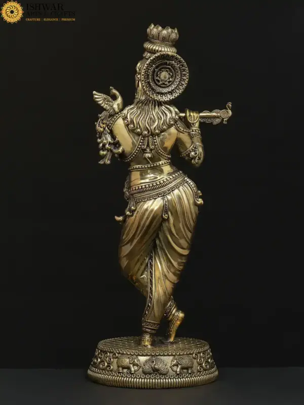 6" Small Lord Krishna Superfine Brass Statue With Flute, Ishwar Arts and Crafts