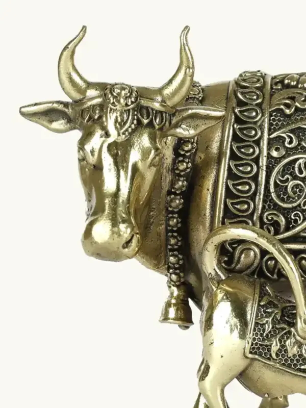 4" Small Kamdhenu Cow and Calf Superfine Quality Statue in Brass, Ishwar Arts and Crafts