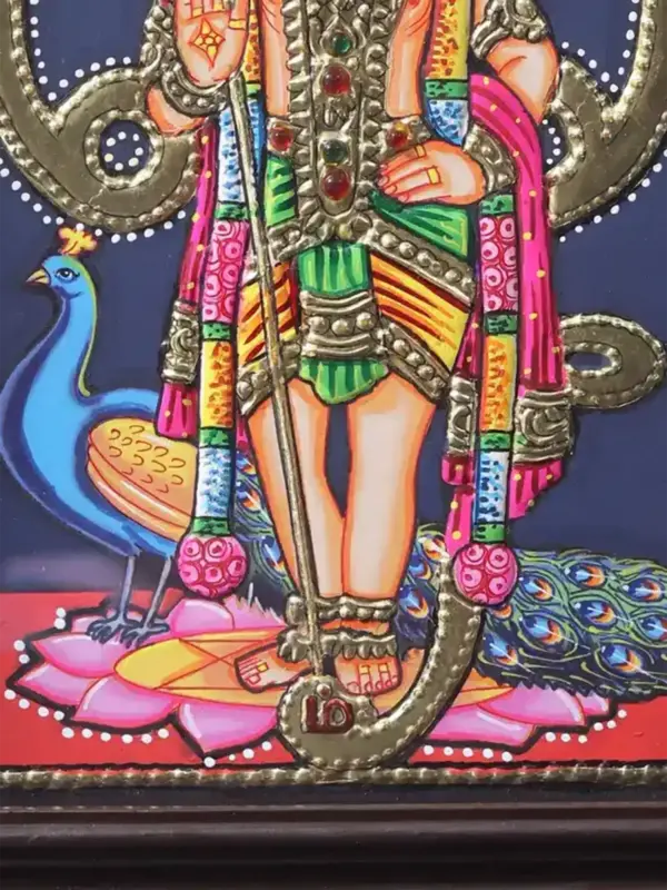 Standing Lord Murugan (kartikeya) Tanjore Painting with Frame, Ishwar Arts and Crafts