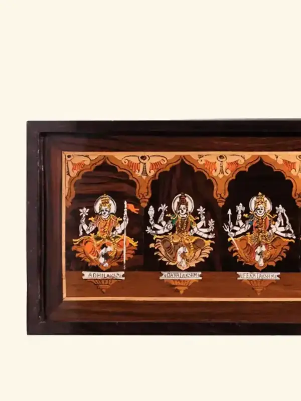 31" Divine Ashta Lakshmi | Natural Color On Wood Panel With Inlay Work , Ishwar Arts and Crafts