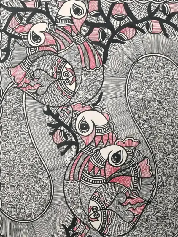 Madhubani Peacock Painting on Handmade Paper, Ishwar Arts and Crafts