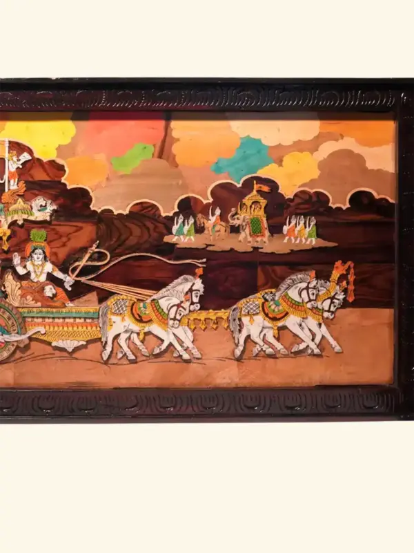 48" Gita Updesham Wooden Panel For Wall | Natural Color On 3D Wood Painting With Inlay Work | Handmade, Ishwar Arts and Crafts