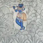Lord Shrinathji With Flute | Pichhwai Art | Watercolor On Cotton, Ishwar Arts and Crafts
