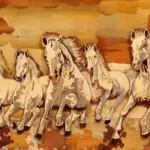 72" 3D Seven Vastu Horses | Natural Color On Wood Panel With Inlay Work, Handmade, Made in India, Ishwar Arts and Crafts