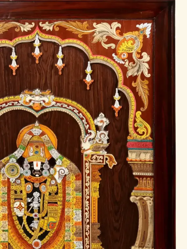48" 3D Bhagwan Tirupati Balaji (Lord Venkateshwara) | Wood Panel with Inlay Work | Handmade, Ishwar Arts and Crafts
