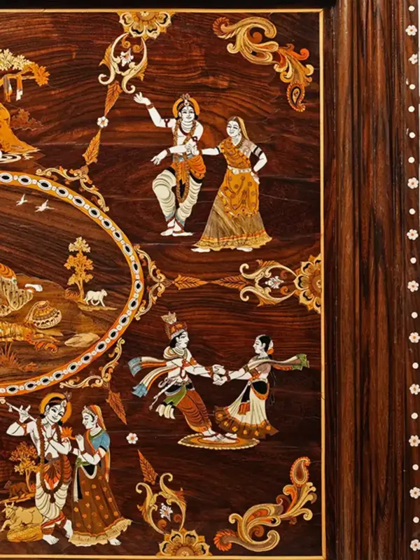 36" Life Leela's Of Lord Krishna | Rosewood Panel With Inlay Work | Handmade in India, Ishwar Arts and Crafts