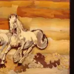 72" 3D Seven Vastu Horses | Natural Color On Wood Panel With Inlay Work, Handmade, Made in India, Ishwar Arts and Crafts