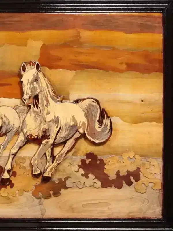 72" 3D Seven Vastu Horses | Natural Color On Wood Panel With Inlay Work, Handmade, Made in India, Ishwar Arts and Crafts