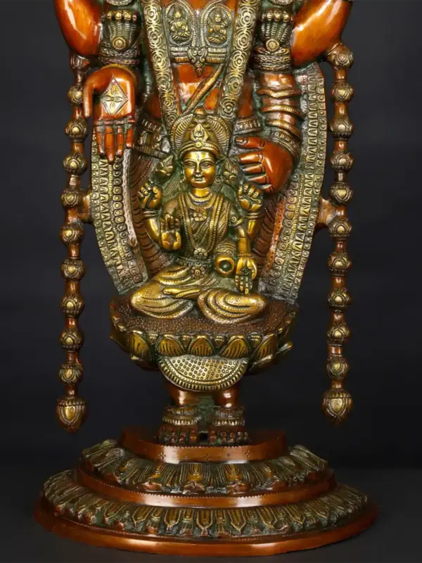 34" Large Shri Tirupati Balaji (Venkateshwara) with Devi Lakshmi Brown and Gold Coloured Brass Statue, Ishwar Arts and Crafts