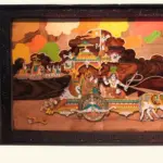 48" Gita Updesham Wooden Panel For Wall | Natural Color On 3D Wood Painting With Inlay Work | Handmade, Ishwar Arts and Crafts