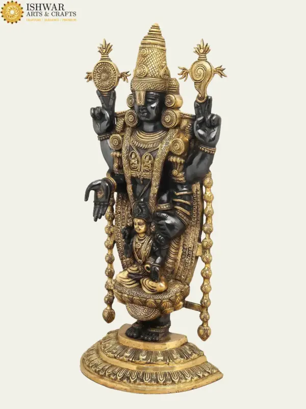 34" Large Shri Tirupati Balaji (Venkateshwara) with Devi Lakshmi Black and Gold Coloured Brass Statue, Ishwar Arts and Crafts