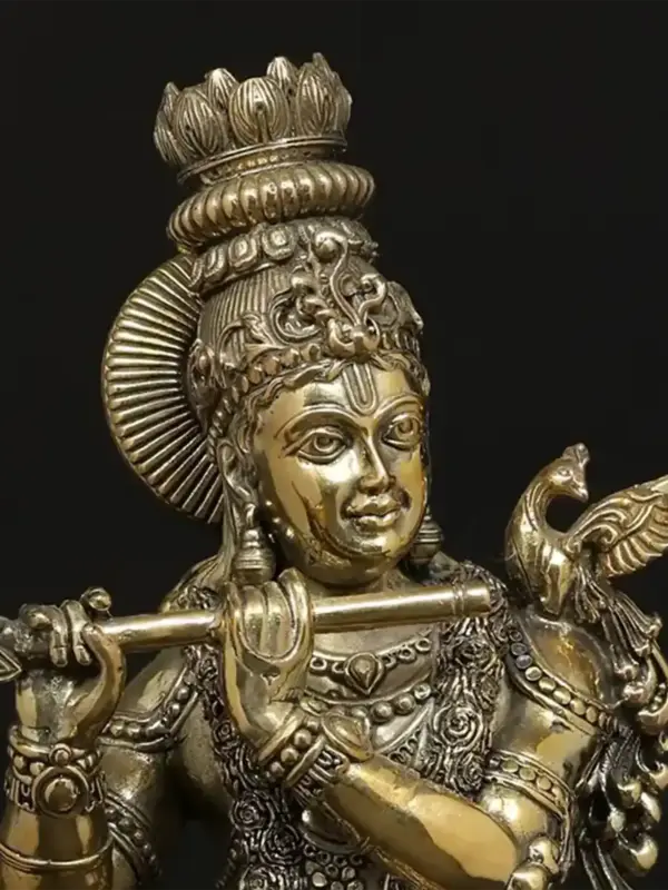 6" Small Lord Krishna Superfine Brass Statue With Flute, Ishwar Arts and Crafts