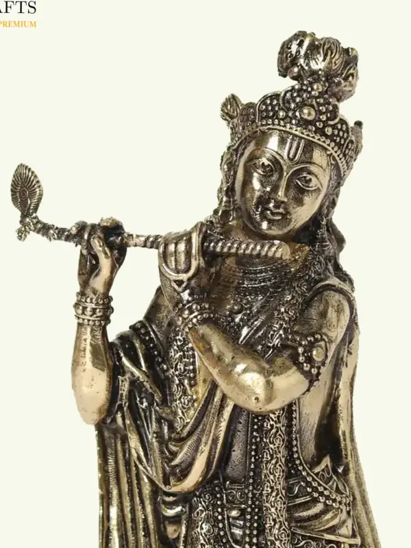 6" Standing Lord Krishna Superfine Brass Statue Playing Flute, Ishwar Arts and Crafts