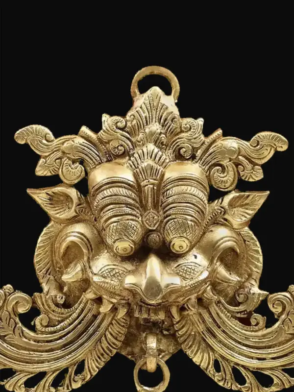 11" Kirtimukha Wall Hanging Mask in Brass, Ishwar Arts and Crafts