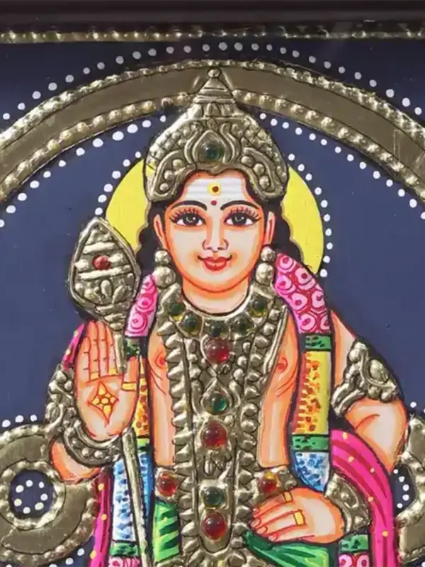 Standing Lord Murugan (kartikeya) Tanjore Painting with Frame, Ishwar Arts and Crafts