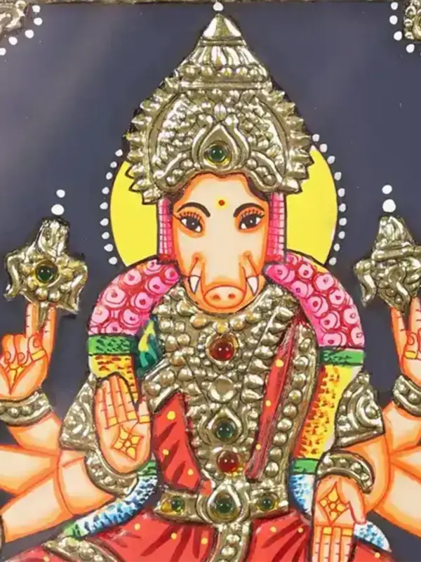 Eight Armed Goddess Varahi Tanjore Painting with Frame, Ishwar Arts and Crafts