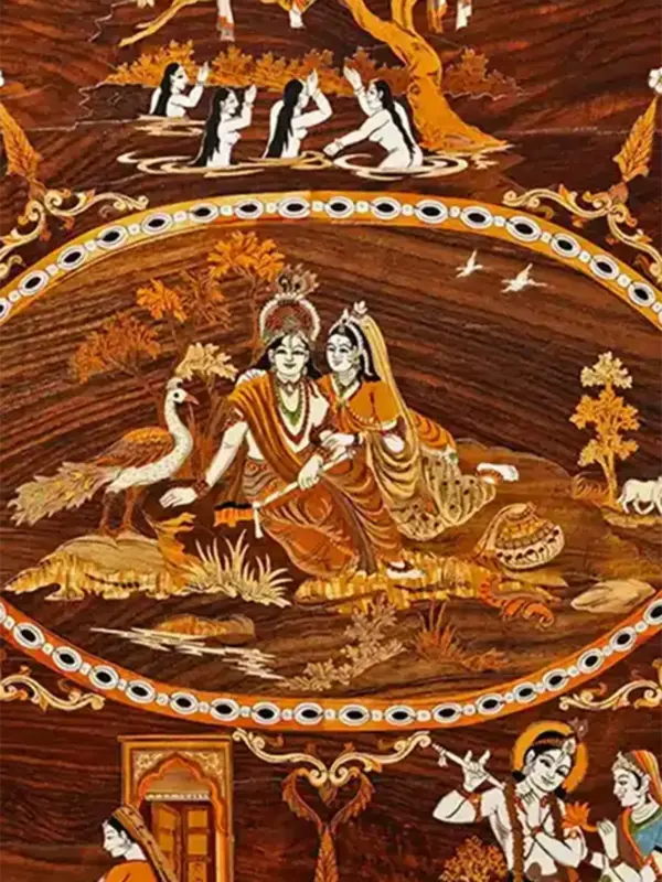 36" Life Leela's Of Lord Krishna | Rosewood Panel With Inlay Work | Handmade in India, Ishwar Arts and Crafts