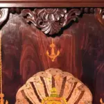 36" Bhagwan Narasimha With Devi Lakshmi | Natural Colors On Wood Panel With Inlay Work | Handmade in India, Ishwar Arts and Crafts