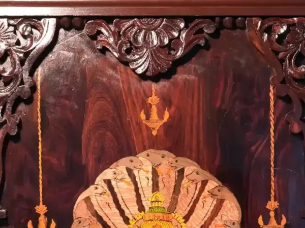 36" Bhagwan Narasimha With Devi Lakshmi | Natural Colors On Wood Panel With Inlay Work | Handmade in India, Ishwar Arts and Crafts