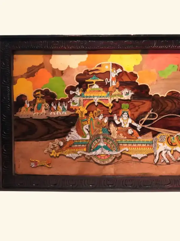 48" Gita Updesham Wooden Panel For Wall | Natural Color On 3D Wood Painting With Inlay Work | Handmade, Ishwar Arts and Crafts