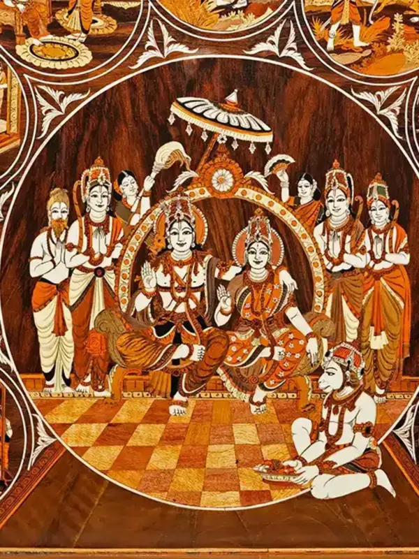 35" Life of Lord Rama - Ram Darbar | Rosewood Panel With Inlay Work | Handmade in India, Ishwar Arts and Crafts