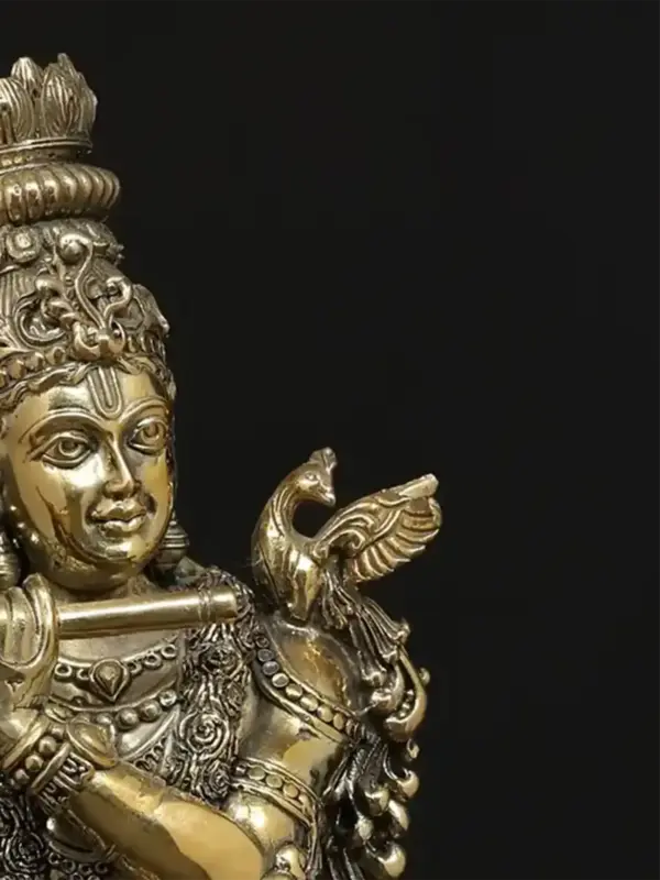 6" Small Lord Krishna Superfine Brass Statue With Flute, Ishwar Arts and Crafts