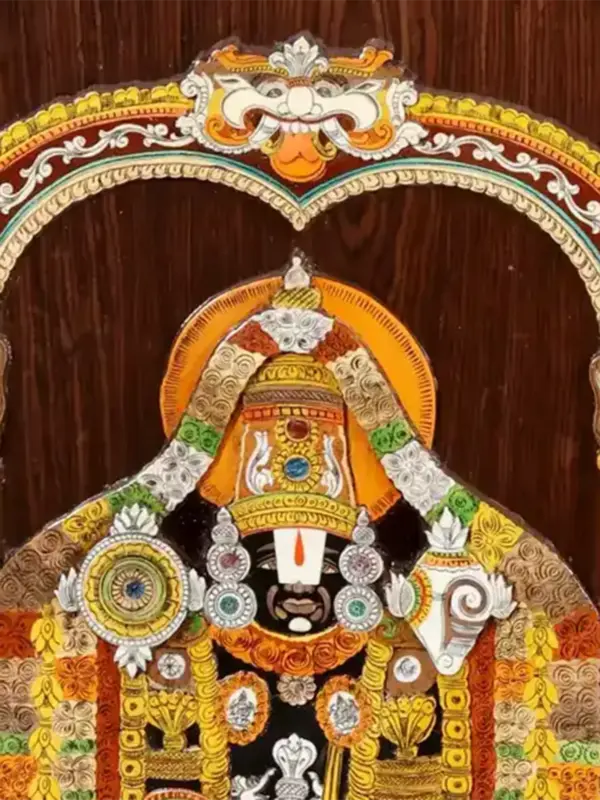 48" 3D Bhagwan Tirupati Balaji (Lord Venkateshwara) | Wood Panel with Inlay Work | Handmade, Ishwar Arts and Crafts