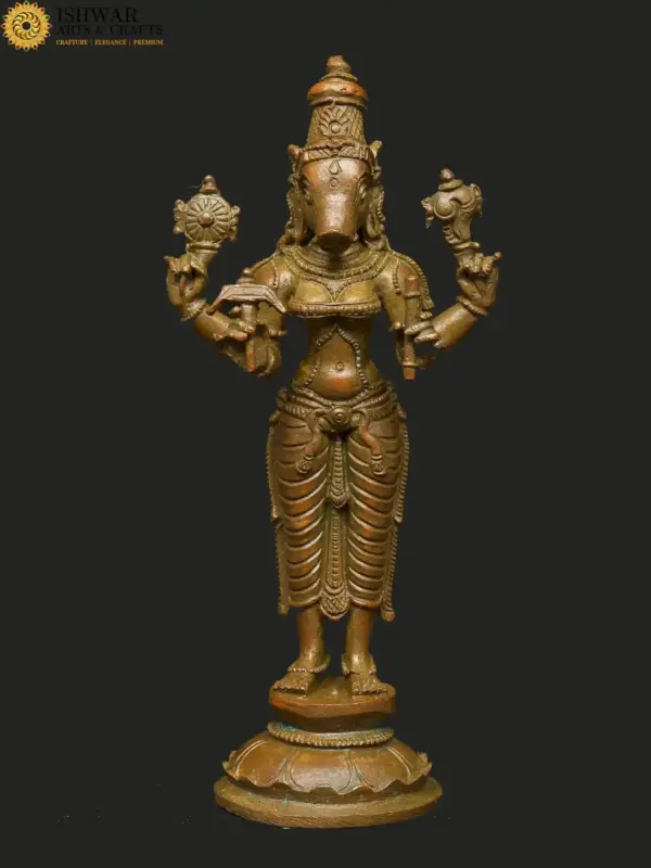 5" Standing Goddess Varahi | Panchaloha Bronze Statue from Tamil Nadu | Madhuchista Vidhana (Lost-Wax), Ishwar Arts and Crafts