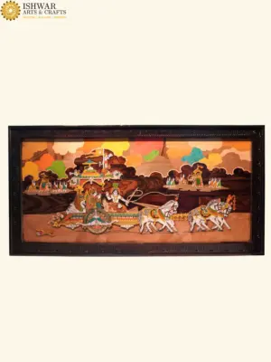 48" Gita Updesham Wooden Panel For Wall | Natural Color On 3D Wood Painting With Inlay Work | Handmade, Ishwar Arts and Crafts