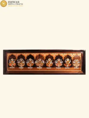 31" Divine Ashta Lakshmi | Natural Color On Wood Panel With Inlay Work , Ishwar Arts and Crafts