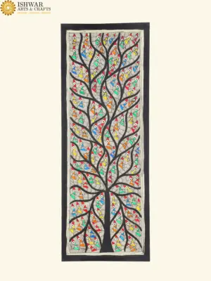 28" Tree of Life with Full of Colourful Birds | Madhubani Painting | Handmade, Ishwar Arts and Crafts