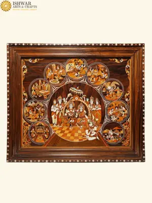 35" Life of Lord Rama - Ram Darbar | Rosewood Panel With Inlay Work | Handmade in India, Ishwar Arts and Crafts