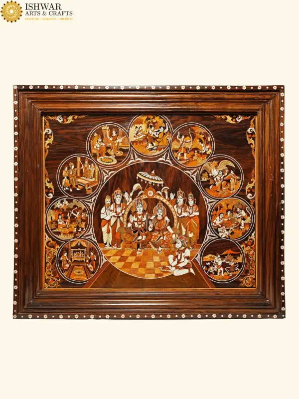 35" Life of Lord Rama - Ram Darbar | Rosewood Panel With Inlay Work | Handmade in India, Ishwar Arts and Crafts