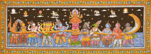 Samundra manthan (Churning the Ocean) Pattachitra Painting, Ishwar Arts and Crafts