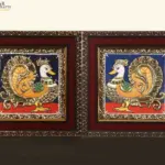 Pair of Peacock (Annam) Tanjore Painting with Frame, Handmade, Ishwar Arts and Crafts